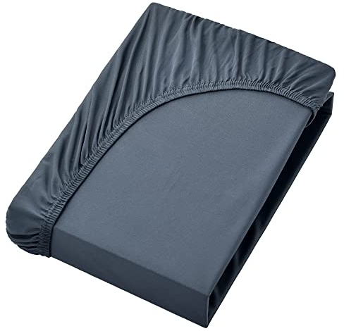 NatureMark Jersey Spannbettlaken, Spannbetttuch 100% Baumwolle in vielen Größen und Farben MARKENQUALITÄT ÖKOTEX Standard 100 | 140 x 200 cm - 160 x 200 cm - anthrazit grau
