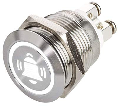 Metzler Pulsante Interruttore LED - Ø Diametro 19 mm - Acciaio Inossidabile V2 - Classe di Protezione IP67 - Resistente e Impermeabile - Simbolo Lampadina - Bianco