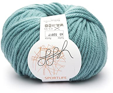 ggh Sportlife | Wolle zum Stricken oder Häkeln | 50 g Knäuel | 100% Schurwolle superwash | Farbe 043 - Frostgrün