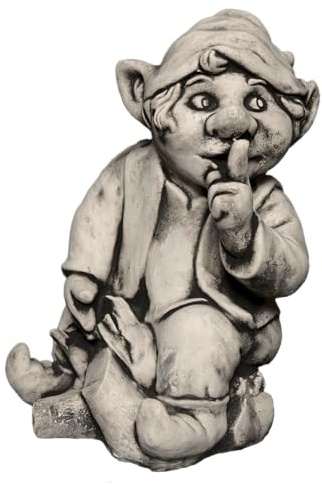 gartendekoparadies.de Gnom mit Geheimnisse, Steinfigur Wichtel, H. 38 cm, 25 kg, Grau, frostsicher aus Steinguss für Außenbereich