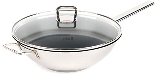 Villeroy & Boch Vivo Group CW0570 Wok – 30 cm Non-Stick Coated Deep Pan with Glass Lid, Stainless Steel, Induction Suitable, Large Pan for Stir Fry with Flat Bottom, Cook with Little Or No Oil