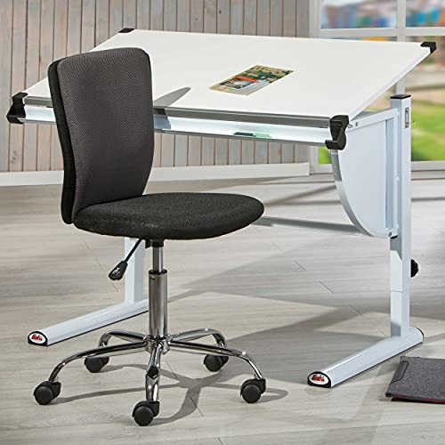 Inter Link - Höhenverstellbarer - Kinderschreibtisch - Schülerschreibtisch - Jugendschreibtisch - Schreibtisch mit kippbarer Ablage - Weiß - 3 Farbdetails - Milo