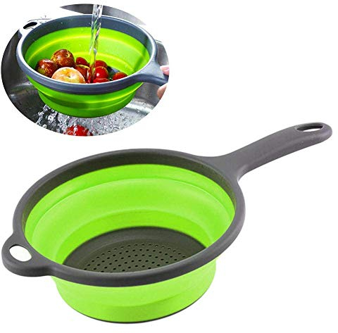 KOKSI Collapsible Silicone Colander with Handle Food Strainer Basket, BPA-Free