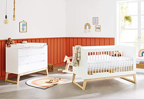 PINOLINO Kinderzimmer-Set Bridge breit, 2-tlg., mit Kinderbett und breiter Wickelkommode, edelmatt und massive Esche