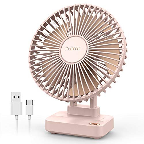 FUNME Ventilador de Mesa (Sin Batería Circulación de Aire Mini Ventilador USB Ventilador Potente Ajustable 90 °Ventilador USB Silencioso Rosa para Mujer El Hombre Estudiante Acampar En Casa