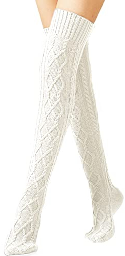 YAMEE Damen Overknee Winter Strick Strümpfe, Beinwärmer Gestrickt, Stiefelstrümpfe Legwarmers für Damen Beinstulpen 1 Paar
