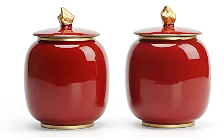 caihuashopping Pot de Sucre Céramique Sugar Bowl 2 Pack Rouge Porcelainejar Assaisonnement Set Spice Jar Boîte d'assaisonnement Condiment Pot for Poivre Sugar Poivler Spice Bol à Sucre