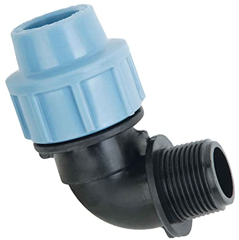 MegaHaustechnik Übergangswinkel 32 x 1 1/4“ AG PP-Fitting Klemmverbinder für PE-Rohr-Außendurchmesser 32mm, mit 1 1/4 Zoll Außengewinde, Trinkwasser geeignet, Druck 16 Bar Gewinde Bogen Adapter blau
