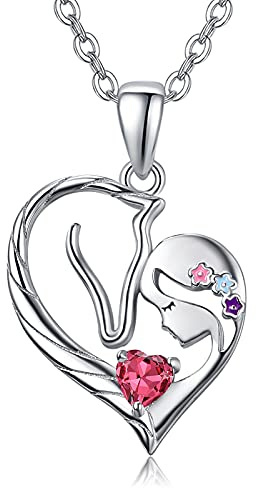 PRAYMOS Pferd Halskette Sterling Silber Herz Geburtsstein Kette Anhänger Pony Geschenk für Damen Frauen Mädchen Freund Pferdeliebhaber (Halskette mit Pferdeanhänge-7)