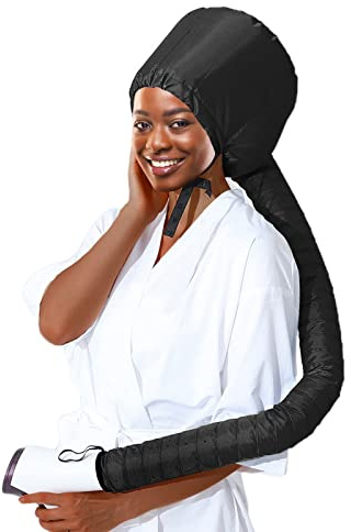 Bonnet Hood Hair Dryer Attachment - Hair Dryer Bonnet with Elastic Strap, Used for Hair Styling, Deep Conditioning and Hair Drying (Black)