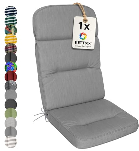 KETTtex EXKLUSIV Auflage Hochlehner Silbergrau I Gartenstuhl Polster 120x50x7cm I hochwertige & Pflegeleichte Sesselauflage I Wetter- & formbeständige StuhlauflageI KTH3 Sitzauflage