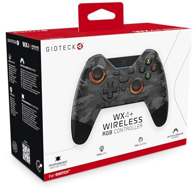 Gioteck WX4+ Wireless Controller for Nintendo Switch - Dark Camo - with Customisable RGB Lighting and Programmable Back Buttons - Bluetooth Compatible