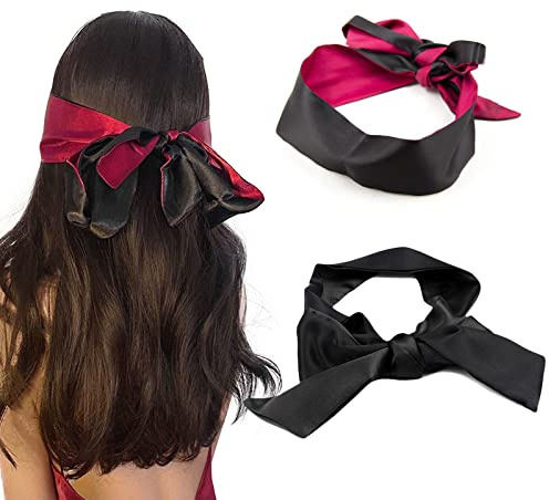 SEMINISMAR Satin Augenschatulle, sexy Augenbinde zum Schlafen, 2 Stück, Schwarz+Rosa Schwarz
