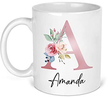 Chicken Craft Personalised Floral Initial Mug - Custom Name Coffee Cup Gift for Her