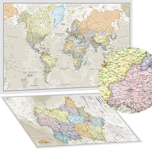 Weltkarte im Stil Poster Classic + Karte von Frankreich als Bonus – laminiert – Maps International