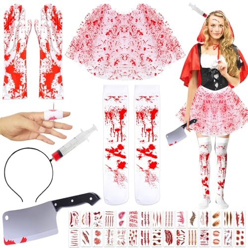 TOPJOWGA , Costume da Zombie per Adulti, Infermiera Ragazze, Schizzi di Sangue per Costume da Scolara , Halloween
