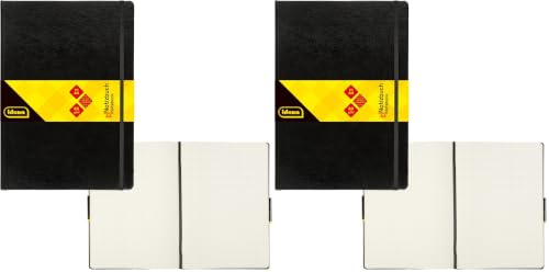 Idena 209280 - Notizbuch DIN A4, kariert, Papier cremefarben, 192 Seiten, 80 g/m², Hardcover in schwarz, 1 Stück (Packung mit 2)