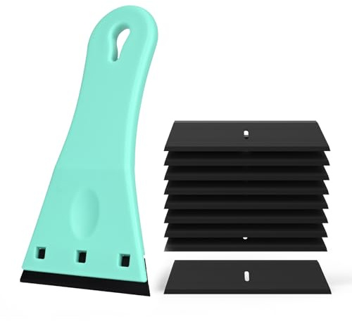 EHDIS Plastic Scraper with 10 Razor Blades - with Bigger Handle and Blades(Time-Saving), Sticky Stuff Remover, Decal Remover, for Remove Label, Glue, Blue