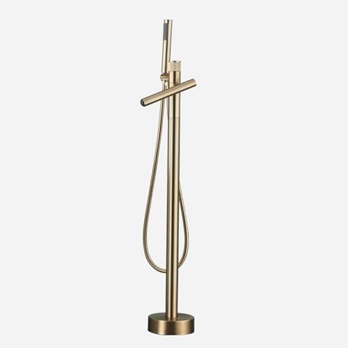 BiaoTeng Freistehende Badewanne Mit Armatur Gebürstetes Gold Einhandmischer Bodenmontage Wasserhahn FüR Freistehende Badewanne,Gebürstetes Gold