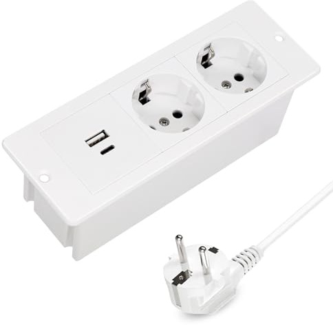 Idota Bordsuttag 2-vägs infällbart uttag med PD20 W snabbladdning installation grenuttag med 2 USB för kök kontor bordsskiva skrivbord (vit)