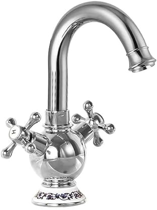 ZYCDP Waschbeckenarmatur Bad Retro Waschbeckenarmatur Zweigriff Waschbeckenarmatur Heißes Kaltes Wasser Retro Wasserhahn, Chrom