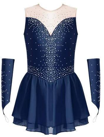CHICTRY Kürkleider Eiskunstlauf Mädchen Strass Glitzer Ballettkleid Ärmellos Tanzkleid Cut Out Ballettanzug Mit Fingerlose Handschuhe Tanzkostüm
