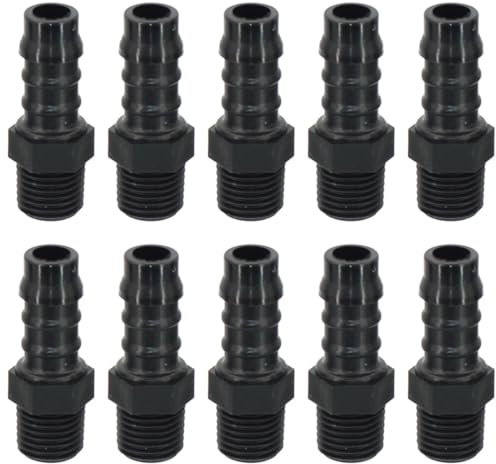 Raccordo Portagomma in Polipropilene Filetto Maschio 1/4 BSPT Ø 10 mm Confezione 10 Pezzi - AWSPLASTIC 1410PPBK