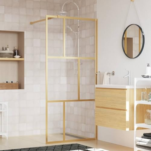Rantry Walk-in Shower Wall with Clear ESG Glass Gold 90x195 cm, Bath Enclosure, Bathroom Shower Screen Panel, Shower Screen Partition Enclosure Cubicle Walls Surrounds Door Type1