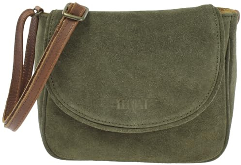 LECONI kleine Umhängetasche für Damen Schultertasche Veloursleder Echtleder Natur Damentasche Ledertasche Freizeittasche für Frauen Wildleder Handtasche 22x18x6cm grün LE3047-VL