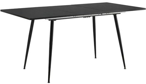 39F Furniture Dream Scandinavian extendable dining table with black wooden top and gold metal legs for kitchen, dining room, living room, black, 120-160x80x75 cm