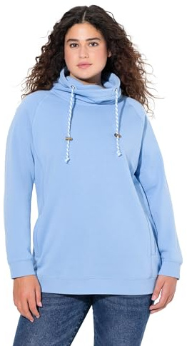 Ulla popken dam stora storlekar överdimensionerade plus size tröja, bredare ståkrage, väskor, raglan-långärmad, Ljusblå, 54-56