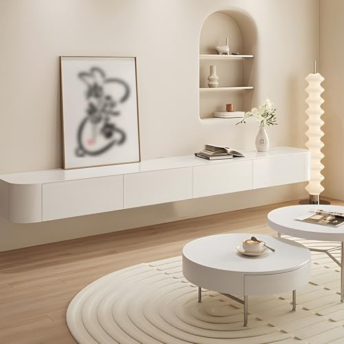 ATHOMASM TV-Schrank Aus Massivholz Moderner Wandmontierter TV-Aufbewahrungsschrank Mit Tür Geräumige Schwebende TV-Einheit Für Wohnzimmer Und Büro Multifunktionale Aufbewahrungslösung(Weiß,300cm)