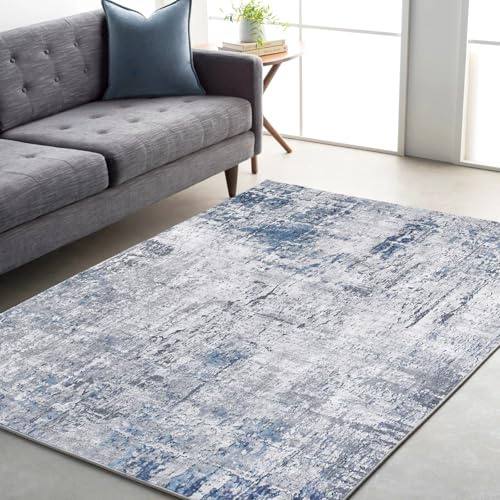 Artnice Washable Rugs for Living Room, Non Slip Area Rug, Fluffy Bedside Rug for Bedroom, Faux Wool Rug Carpet Floor Mats for Home Decor, 120x170cm, Blue