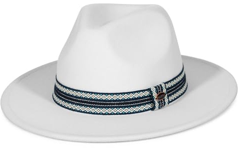 GEMVIE Vintage Fedora Hut Herren Damen Unisex Breitkrempiger Panamahut Filzhut Herbst und Winter Outdoor Hut weiß