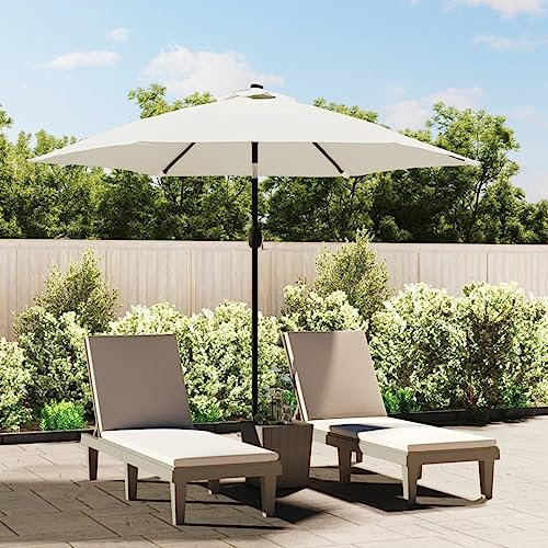 Homgoday Ampelschirm mit LED-Beleuchtung 3 m Sandweiß Sonnenschirm Gartenschirm Strandschirm Balkonschirm Sonnenschutz UV-Schutz Marktschirm