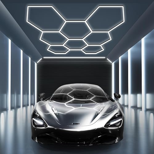 Lámpara de techo LED hexagonal para garaje luces de tubo, 280W 2.56x2.44m luces LED de techo conectables para taller,garaje,almacén,gimnasio,sala de lavado para el cuidado del automóvil (8-Hex)