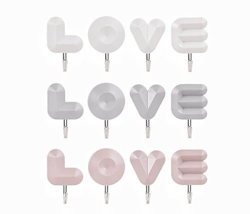 Belijoeuri, 12PCS Ganci Adesivi a Forma di AMORE, Supporto Murale Senza Foratura 2KG, Appendi Decorativo Senza Tracce per Cucina, Bagno, Ideale Regalo per Coppie