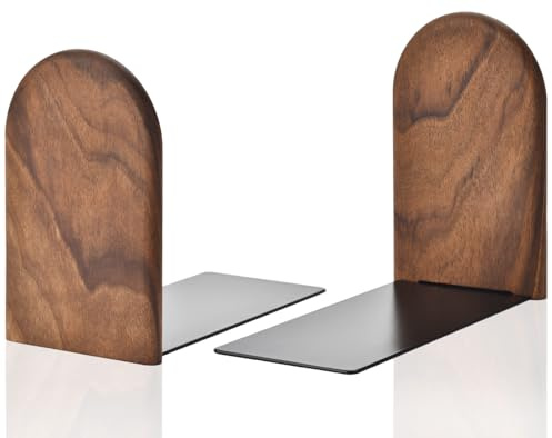 Lauvee Book Ends, Sturdy Wooden Bookends for Shelves - Heavy Duty Non-Slip Book Organizers, Decorative Bookend Holders for Home Office, Library, Black Walnut Universal Economy Bookend, Small, 1 Pair