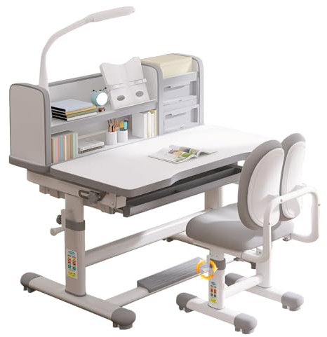 SMIXLVY Juego de Escritorio y Silla para Niños Pupitre Infantil Altura Ajustable Escritorio Infantil con cajón, Mesa de Sentarse para Niños y Niñas con Escritorio inclinable para niños de 3 a 18 años