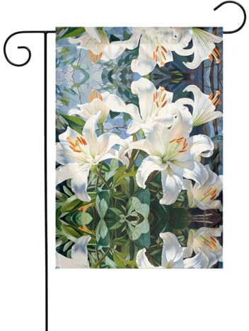 JKDGOJ Drapeau de jardin en forme de lys en fleurs - Convient pour toutes les saisons - 30,5 x 45,7 cm