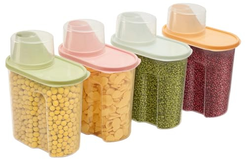 KingSaid Boîtes Alimentaires, 1.9L Lot de 4 Boite Hermetique Alimentaire Pour Conserver Les Céréales Avec Bec Verseur, Boite de Rangement Cuisine, Pour Céréales, Farine et Aliments Secs