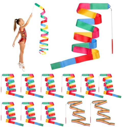 APOMOONS 12 stycken dansband med stång, barn, gymnastikband, dansband, rytmisk sport, gymnastik, svängband, dans, streamer, flera färger, för gåvor, barns födelsedag, barndans, talangshow, cirkus 2 m