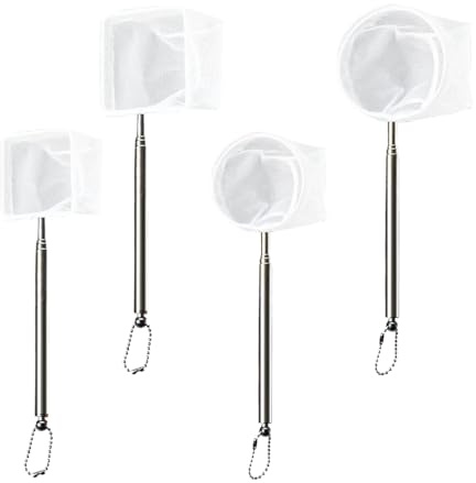 Retino per Piscina: Bianco, Retino da Pesca Telescopico in Acciaio Inox 3D, Set 4PCS Quadrato e Rotondo, Reti Acquario Gamberi e Pesci