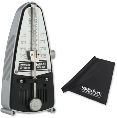 Wittner mechanisches Metronom 838 Taktell Piccolo silberfarben mit keepdrum Mikrofasertuch