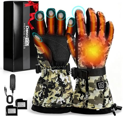 Guantes calefactables Recargables de Camuflaje Lychee, 7,4 V, 22,2 WH, Impermeables y Resistentes al Viento, para Camping. (Medium)