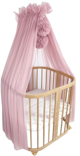 KOELL Baldachin für Kinderzimmer – Tüll Baldachin mit Pompons, Handgenäht, Bettdekoration, Oeko-Tex Material, Altrosa