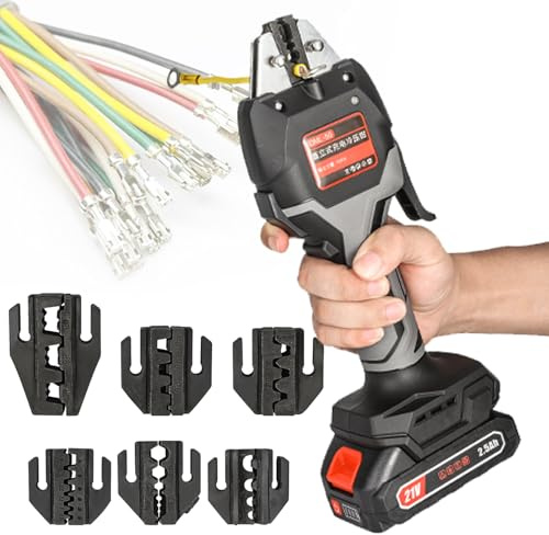 VNATWGOO Pinza Crimpatrice per Terminali Elettrici 16Kn, Pinza Crimpatrice per Cavi Elettrici A Batteria, con 7 Matrici di Crimpatura E 2 Batterie, 16Kn per Terminali di Piccole Dimensioni