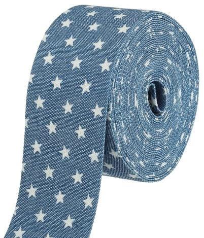 PATIKIL 3/2 Cinta De Mezclilla, Total 5.5 Yardas Tela De Capas De Jean Para Manualidades Estrella Rayada Para Hacer Moños DIY Clip De Pelo Costura De Prendas Decoraciones, Azul Claro