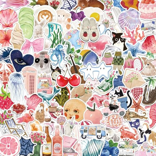100 Pack Aesthetic Stickers - Waterproof Vinyl Decals, Cute Stickers for Adults, Teens, Kids, Laptop, Journal, Kindle, Water Bottle, Suitcase, Scrapbook, Preppy, Funny, Bookish Fun Sticker Collection