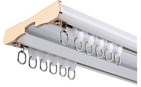 Tringle à rideaux murale réglable à 2 voies pour plafond - Blanc - 2,2 m - Idéal pour la décoration de la maison et les traitements de fenêtre